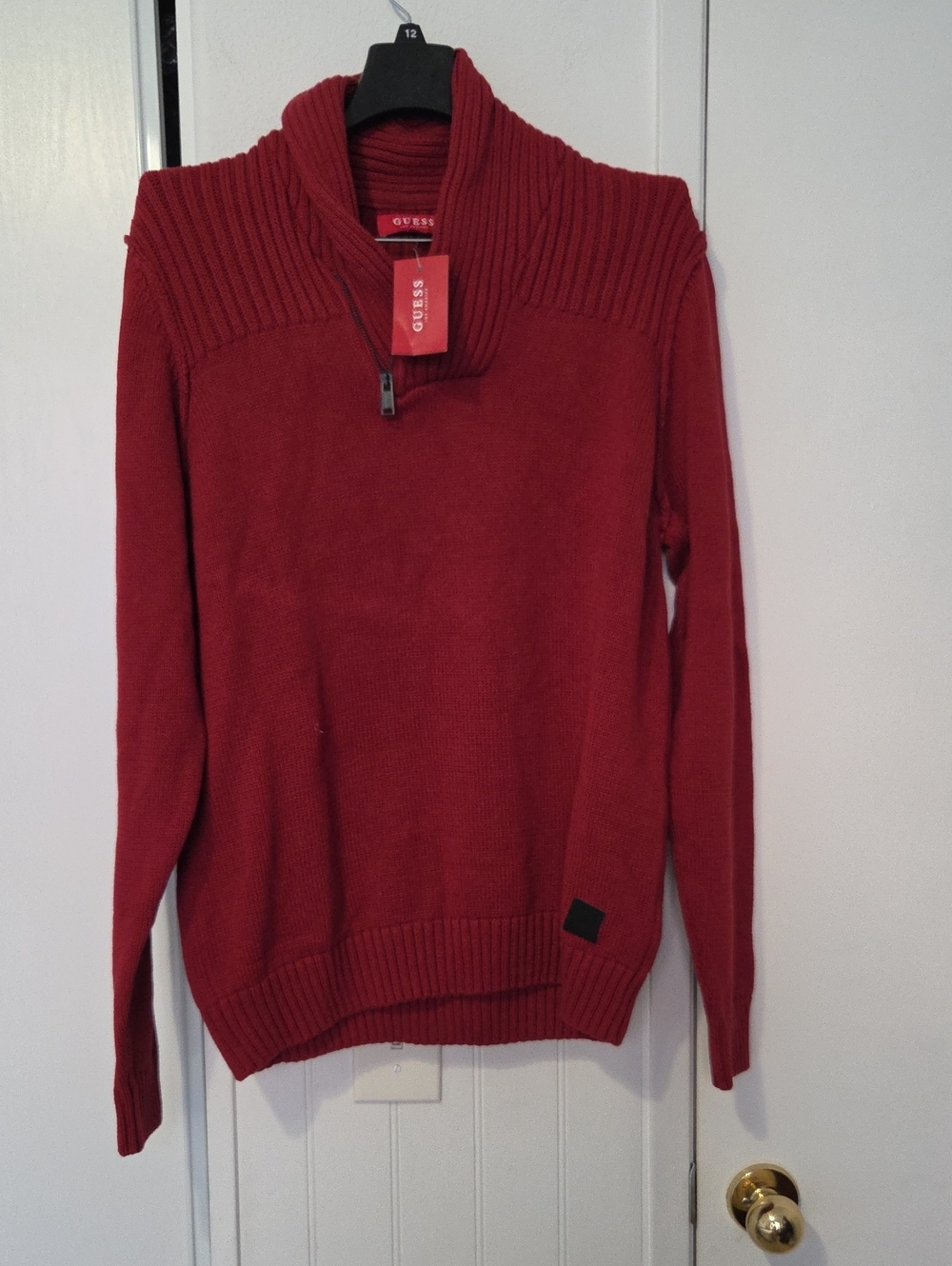 GUESS Men’s Deep Red Zip-Front Shawl Collar Sweater